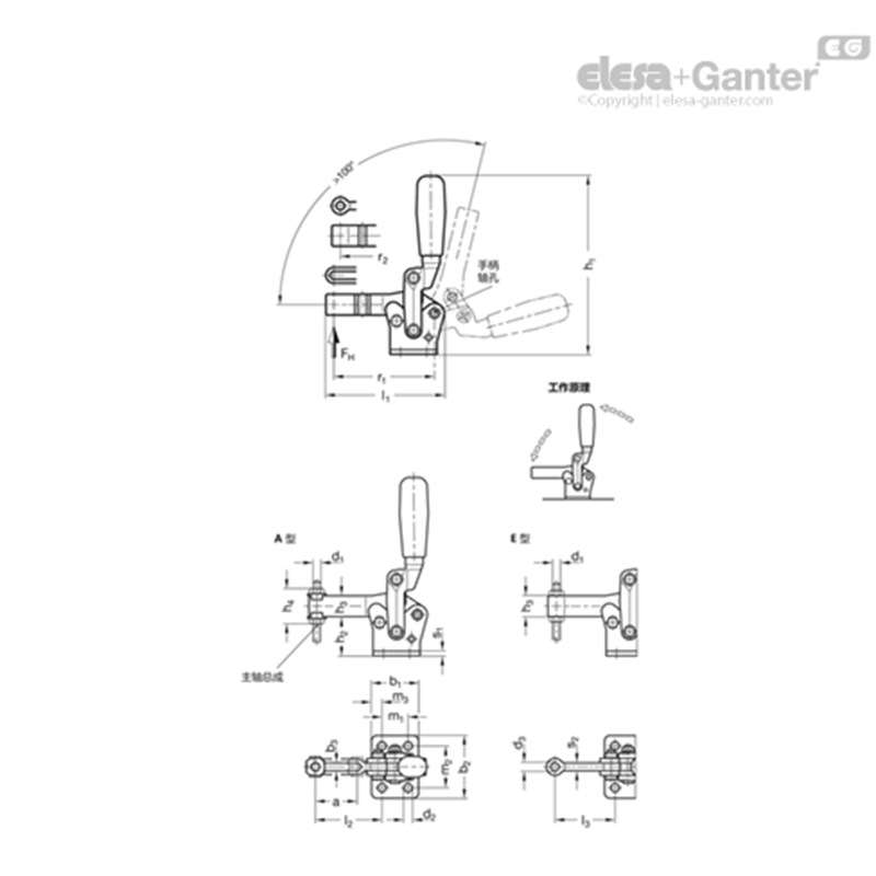Elesa Ganter伊莉莎冈特 GN 810.10铰接夹 夹紧臂带槽孔