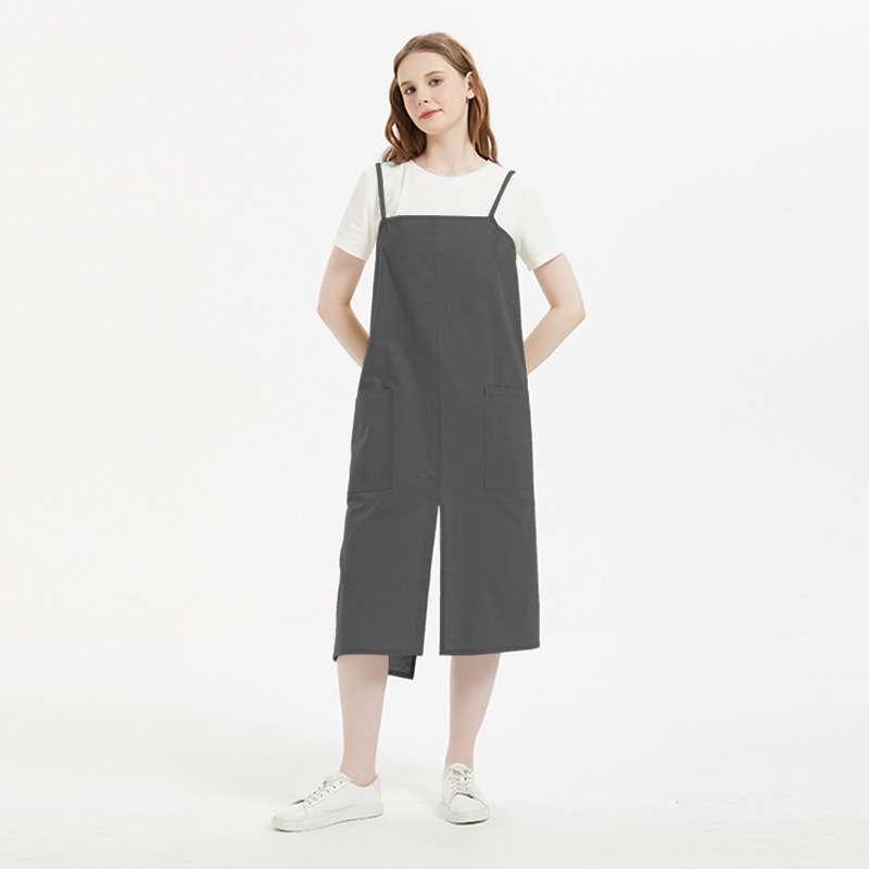 夏季棉麻素色围裙防水咖啡店全身日韩画画背心式围裙跨境apron