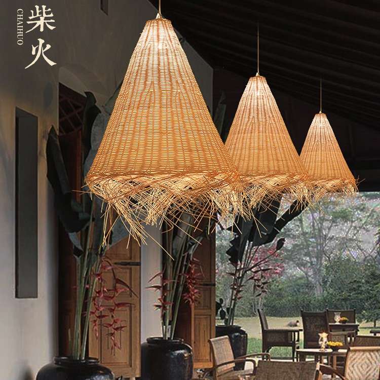 禅意藤编吊灯新中式灯笼茶室餐厅日式藤艺竹灯编制灯民宿复古灯具