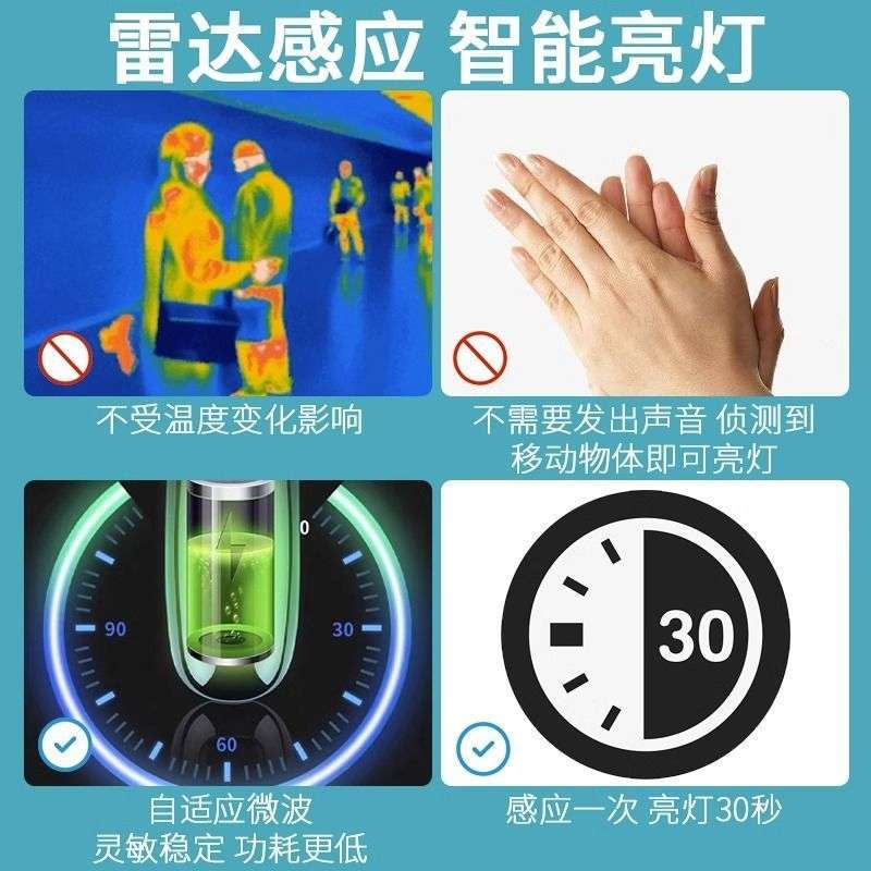 充电雷达人体感应灯无线楼道楼梯走廊过道室外厕所不插电led灯泡