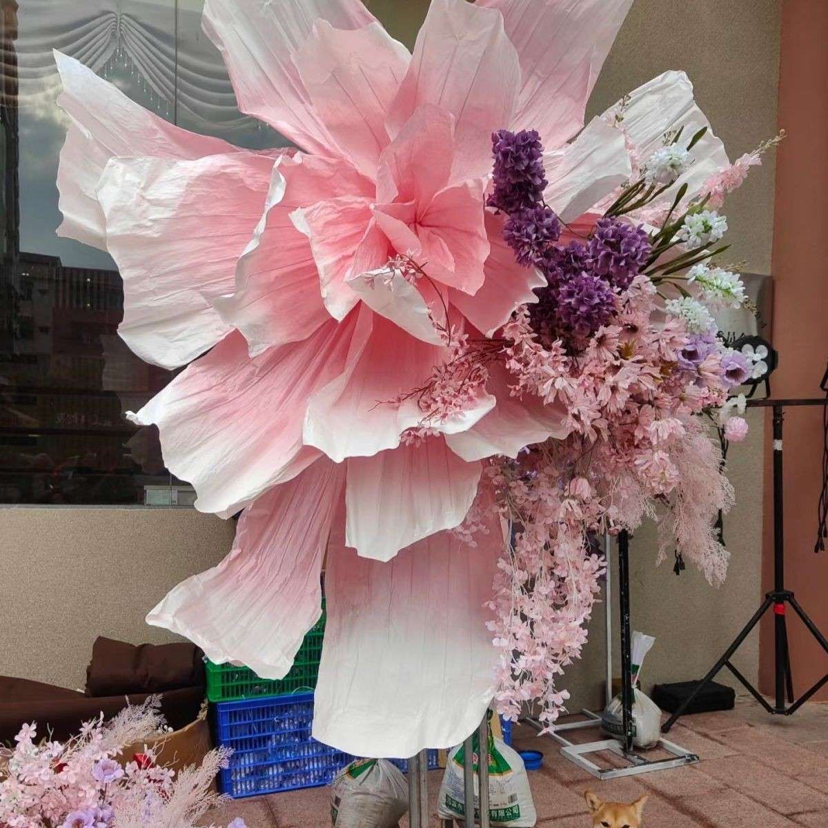 纸花美塑花装饰大型褶皱粉手工婚庆背景婚礼艺花橱窗巨型美陈白纸