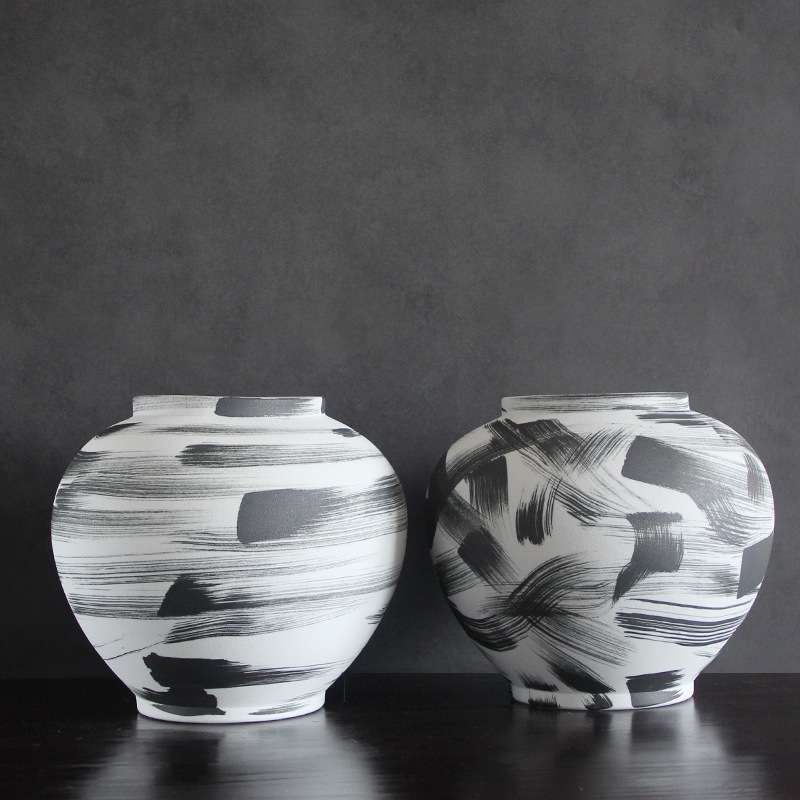水墨素烧手绘陶瓷花瓶桌面摆件客厅插花现代简约装饰品餐桌花器