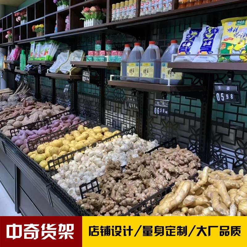 果蔬架菜架单面钢木货架蔬果水果生鲜店架超市货架