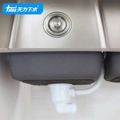 天力厨房不锈钢水槽带溢水110/114下水器 2寸螺牙弯头后置XK328
