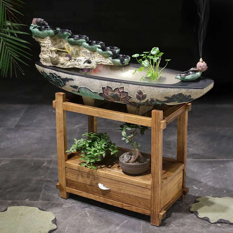 假山流水喷泉盆景鱼缸加湿器水景客厅办公室家居装饰品 创意摆件