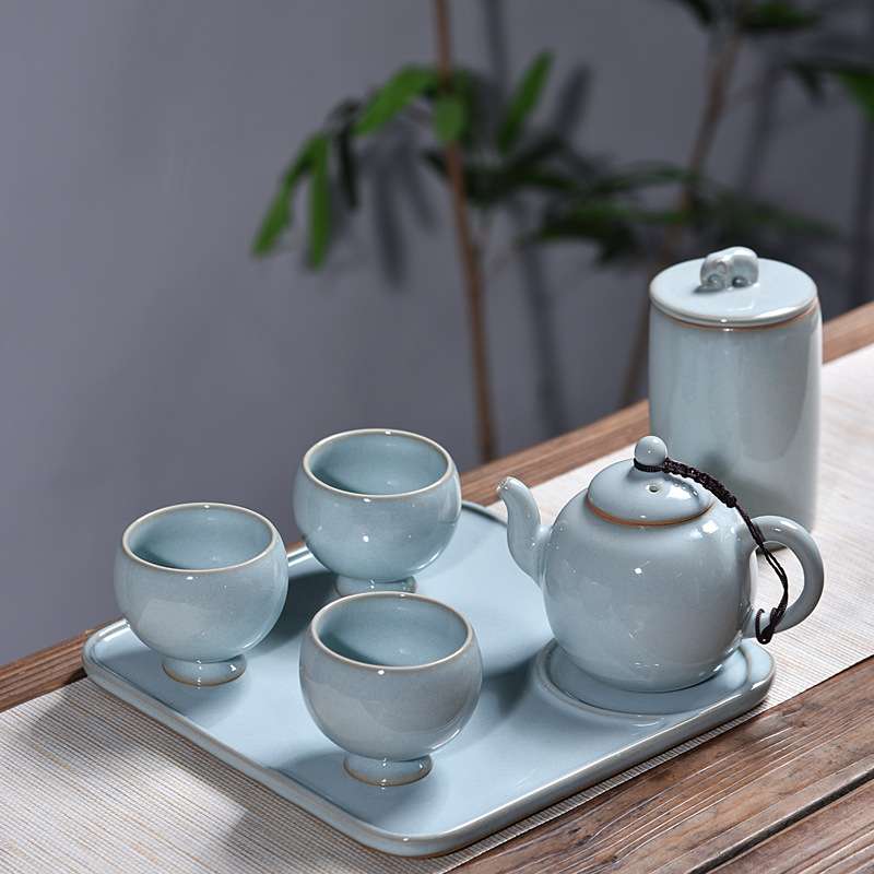五大名窑哥窑汝瓷钧窑茶杯个人杯品茗杯陶瓷茶具套装一壶三杯茶盘