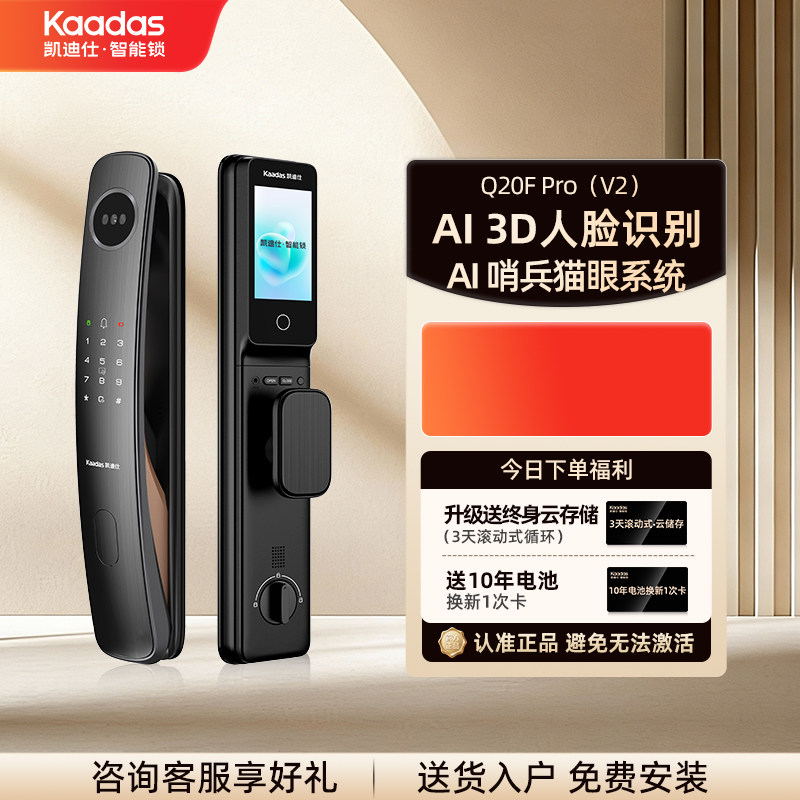 凯迪仕智能门锁人脸识别指纹密码猫眼家用监控电子锁Q20FProV2图片
