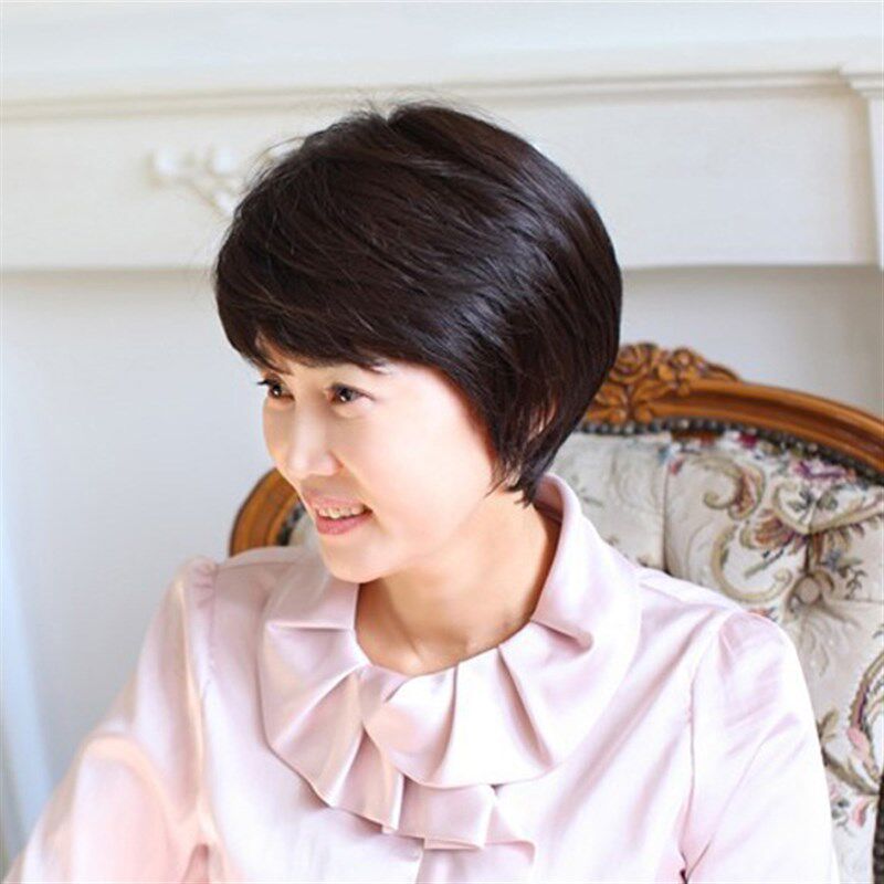 手织顶心纯真发人假发女短直发中老年妈妈发轻薄化疗老人发套包邮