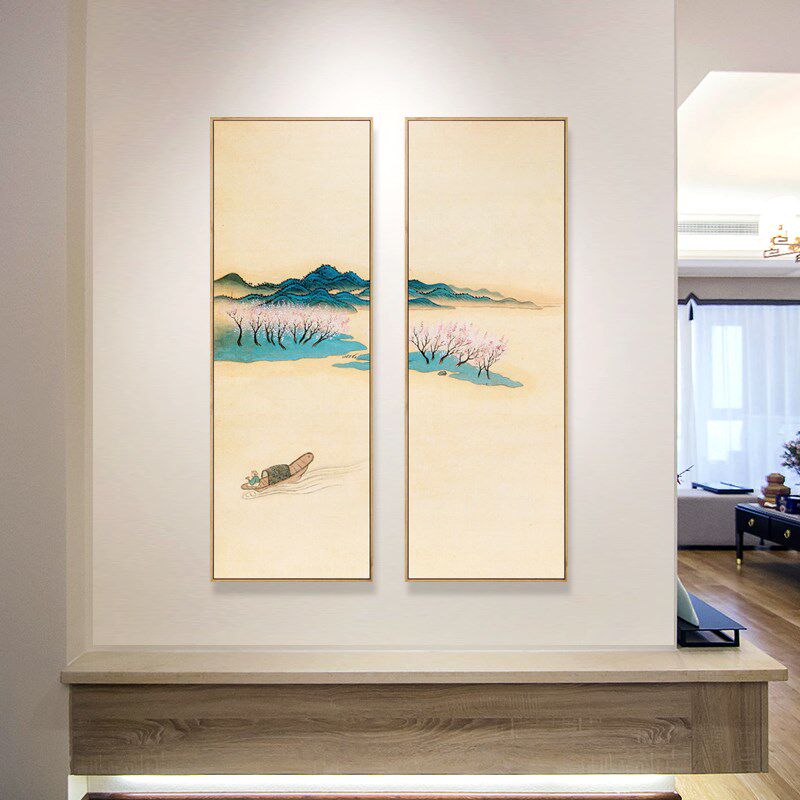 水墨宣言新中式极简装饰画清代恽寿平山水画茶室书房挂画玄关墙画