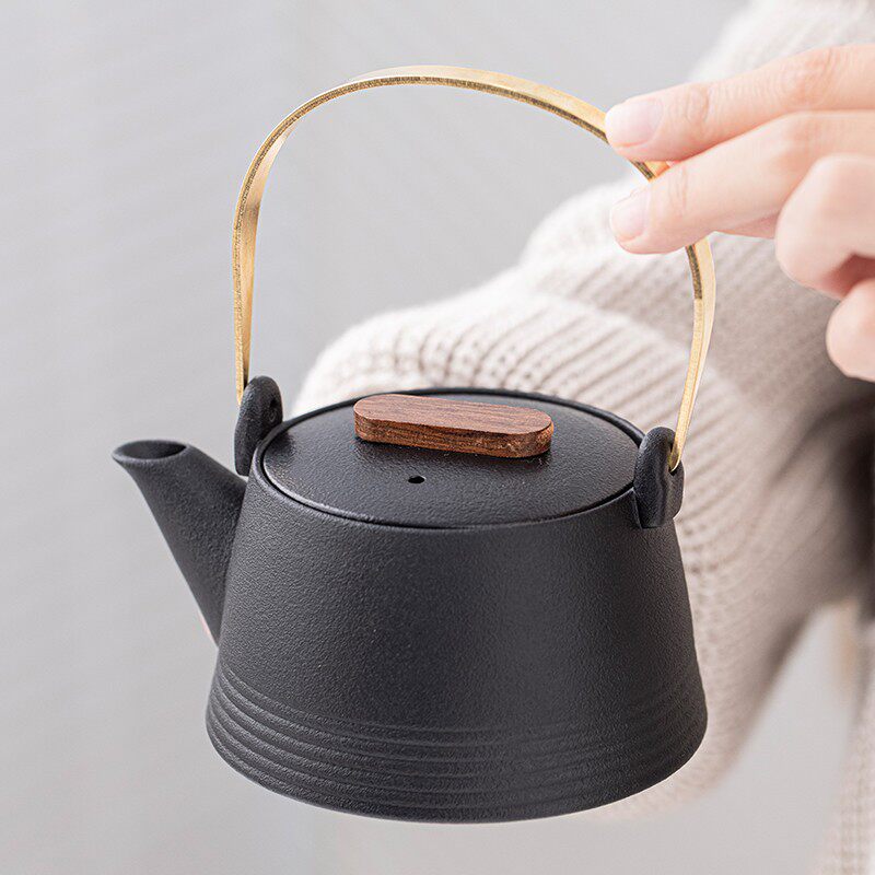 寸瓷禅意黑陶茶具日式简约提梁茶壶干泡茶盘便携包家用套装带包