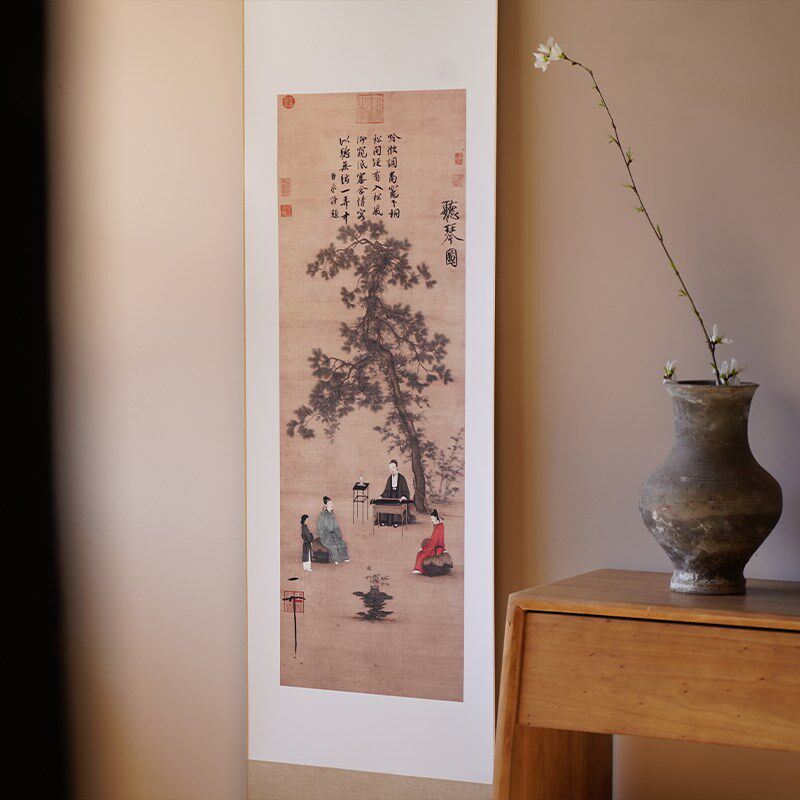 是名一鹿 听琴图宋画琴室挂画卷轴宋徽宗诗意挂画中式装饰画