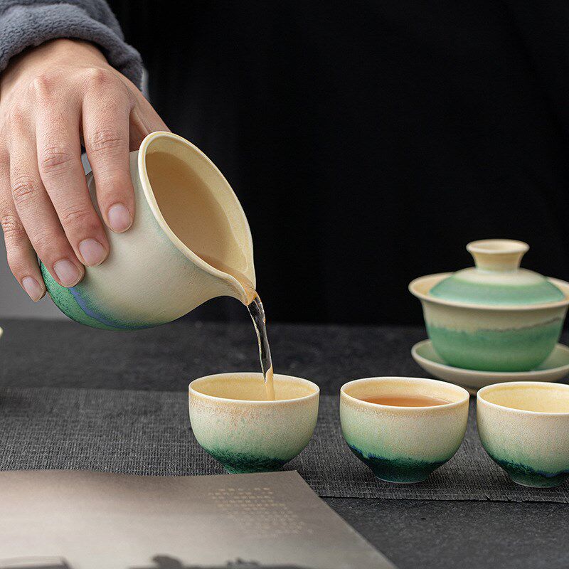 陶瓷功夫茶具套装家用客厅办公室整套简约日式窑变茶壶茶杯礼盒装