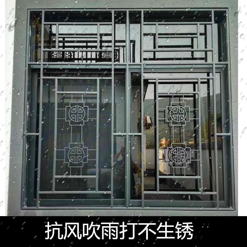 铸花铝合金复古雕花木纹窗不生锈别墅客厅阳台栏杆卧室防盗窗