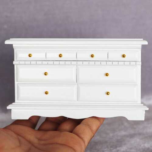 1:12娃娃屋dollhouse迷你家具白色实木五斗柜卧室多抽屉梳妆台