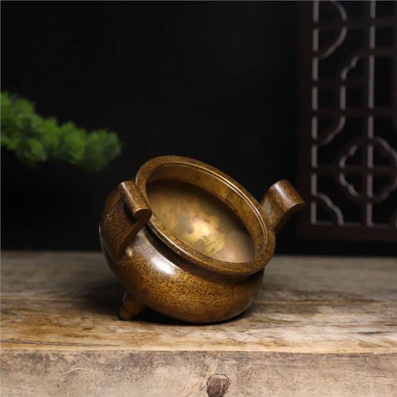 精品珍玩精铜朝冠耳三足鼎炉铜器古玩摆件家居书房客厅摆设