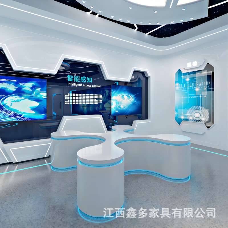 异形科技感模型产品展台展示柜展厅创意发光多层圆形中岛柜展示台