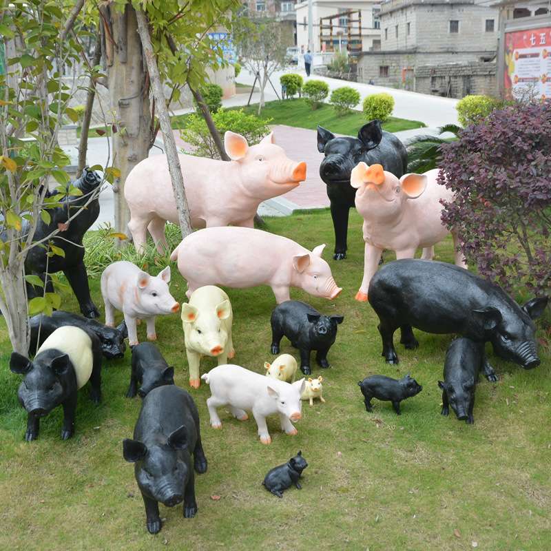 玻璃钢仿真动物大猪雕塑户外园林景观农场商超装饰品摆件黑猪模型