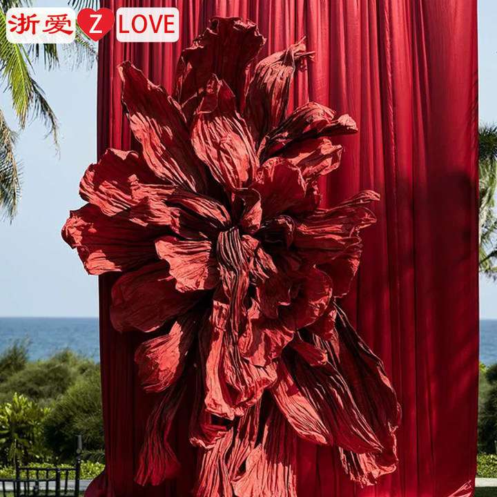 巨型褶皱美塑纸花 橱窗舞台背景布置装饰商场美陈大型立体纸艺花