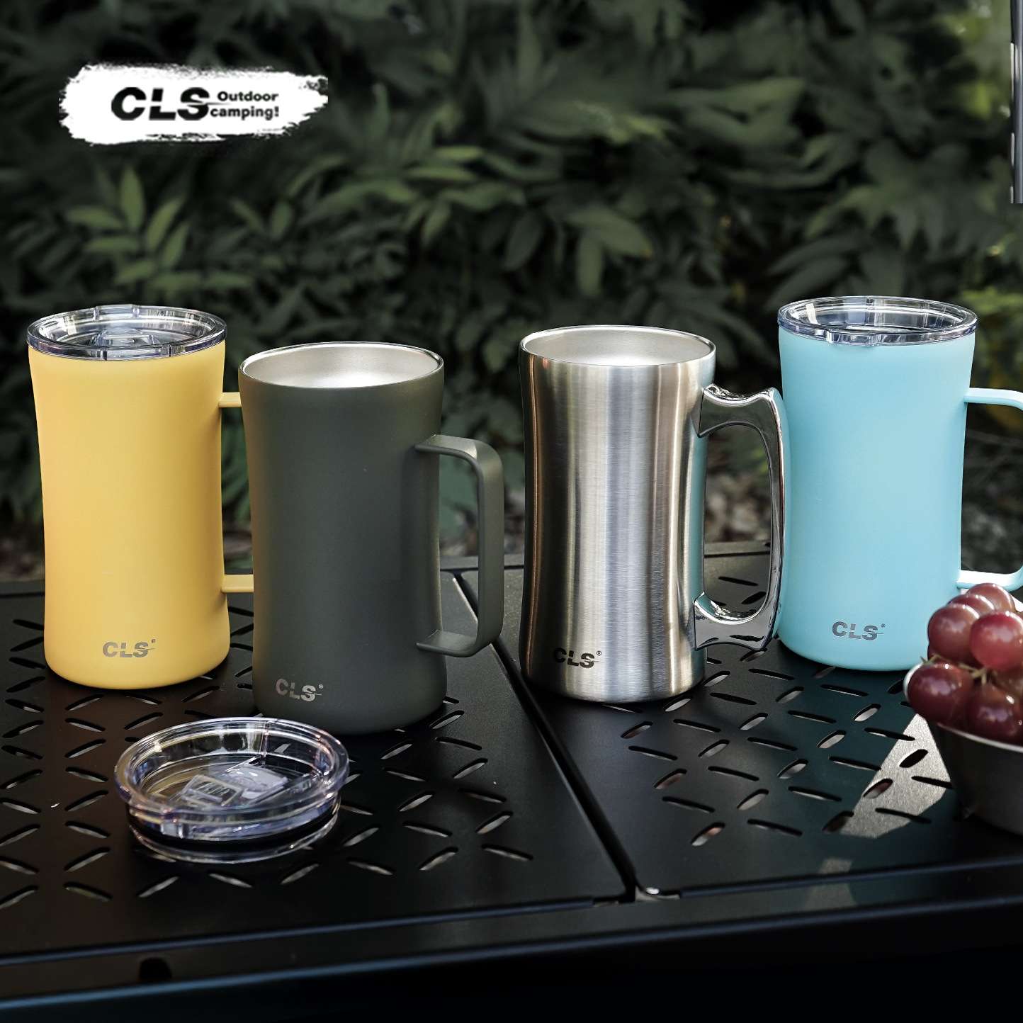 CLS户外600ml双层带盖304不锈钢啤酒杯保温咖啡杯野餐烧烤扎啤杯