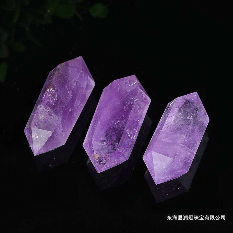 厂家 天然紫水晶双尖柱子摆件天然紫晶原石摆件六棱水晶柱摆件