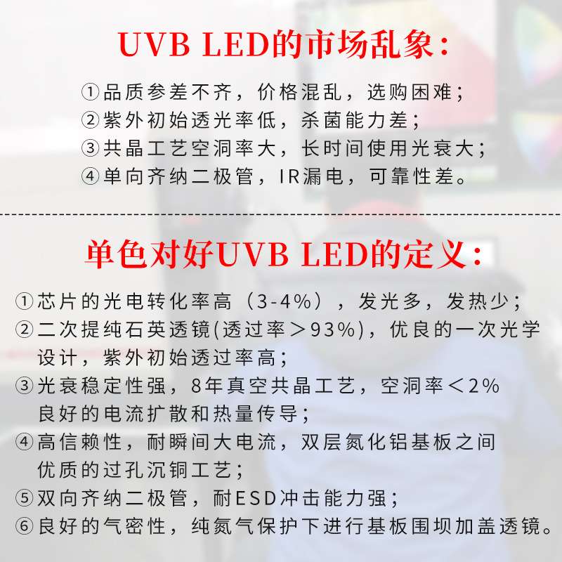 单色紫外线大功率50-80mwLED 308nm4545光疗紫光uvb ledled灯