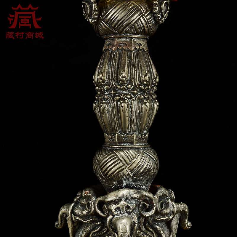 《三面普巴金刚橛》白铜鎏金雕花金刚撅室内家用金刚杵摆件带底座