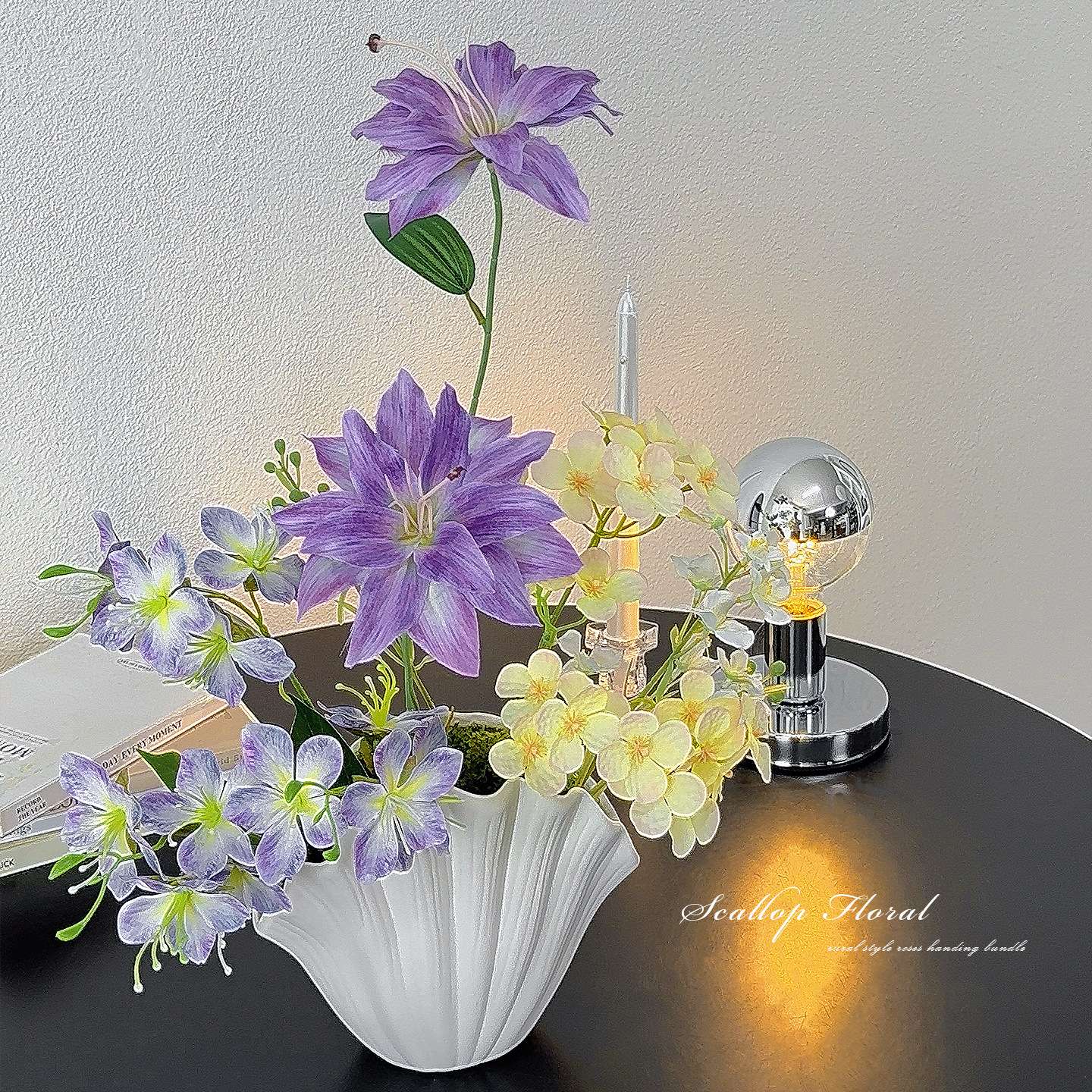 奶油陶瓷贝壳花瓶仿真花客厅假花装饰花艺餐桌插花摆件婚礼堂布置