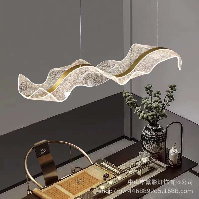 网红创意飘带餐厅吊灯吧台灯现代轻奢长条波浪餐厅吊灯丝绸餐吊灯