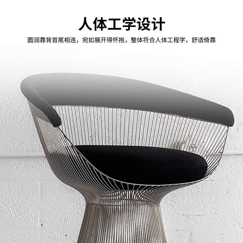 轻奢金属线条不锈钢家用餐椅北欧风格创意时尚休闲单人沙发椅
