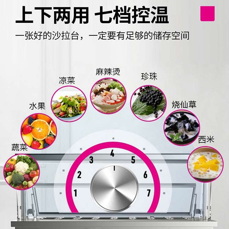 乐创开槽小菜冰箱沙拉台保鲜工作台奶茶操作台披萨台麻辣烫柜