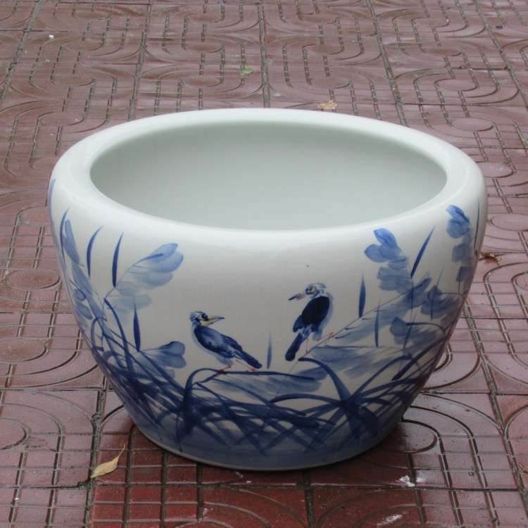 景德镇陶瓷鱼缸 手绘 芦苇花草金鱼缸 睡莲缸时尚家居摆件