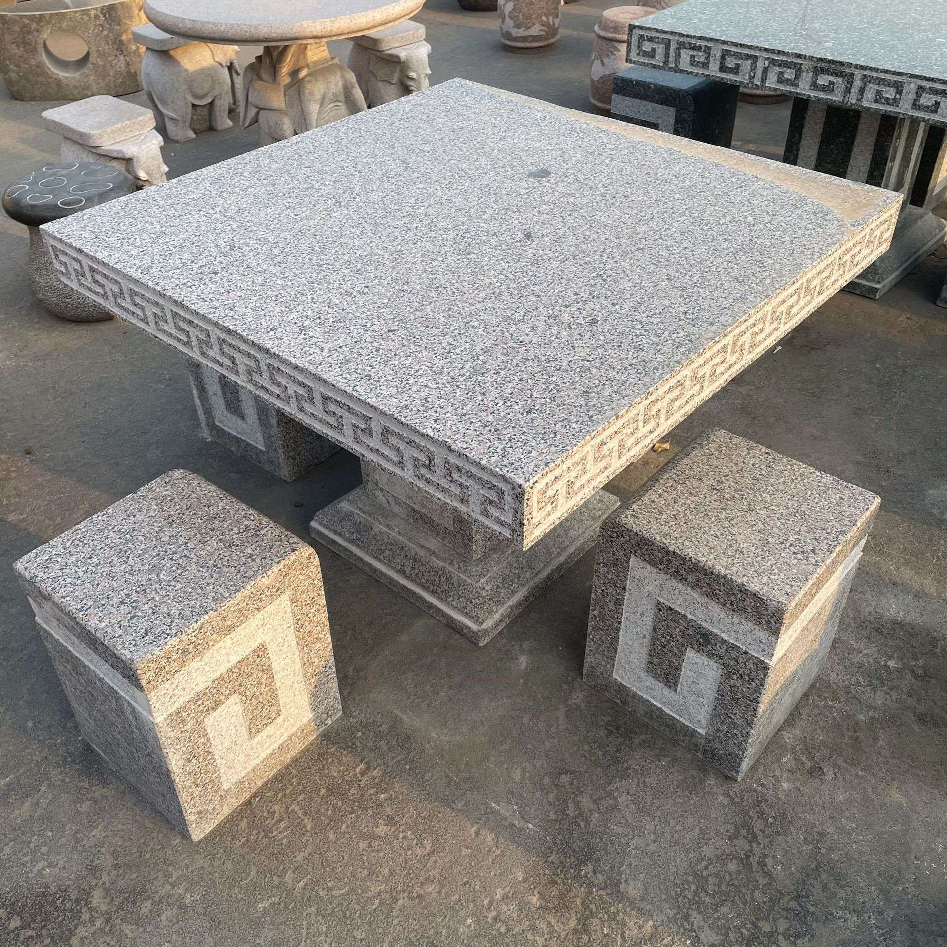 石桌石凳石雕户外庭院大理石桌子圆桌公园嘉祥桌椅摆件石材饭桌