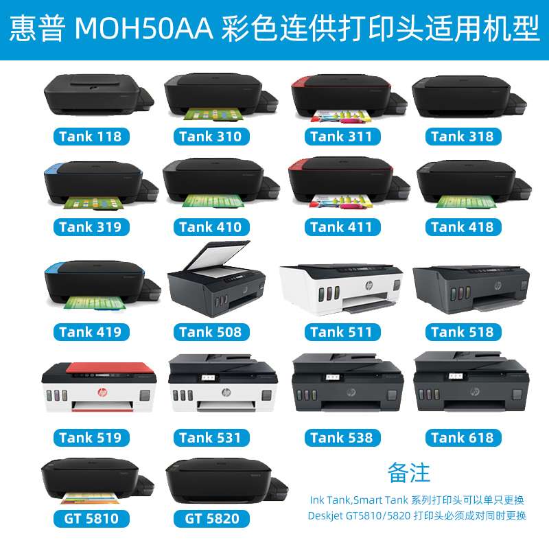 2P80原装GT53 51 50打印头 5810 5820 300 400 500打印机喷头墨盒
