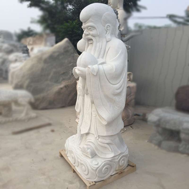 石雕老寿星 汉白玉寿星雕像 古代老寿星雕刻 曲阳石材雕刻