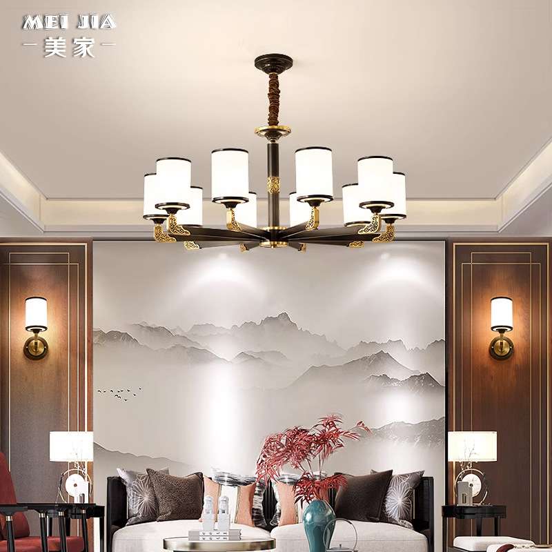 新中式全铜吊灯别墅简约客厅灯餐厅主灯全屋灯具套餐组合中山灯具