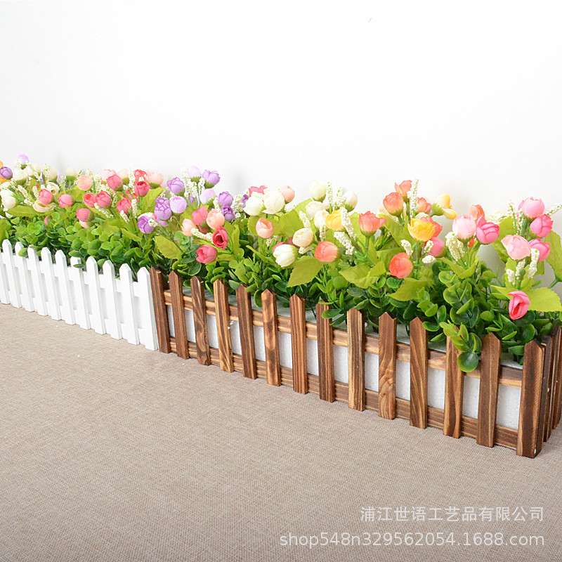 木栅栏仿真花套装摆件商场橱窗装饰仿真植物花婚庆场地布置假花草