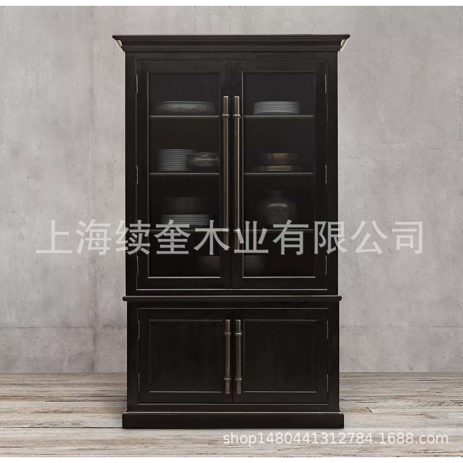 RH美式实木复古双门书柜设计师出口别墅跨境电商亚马逊供应商家具