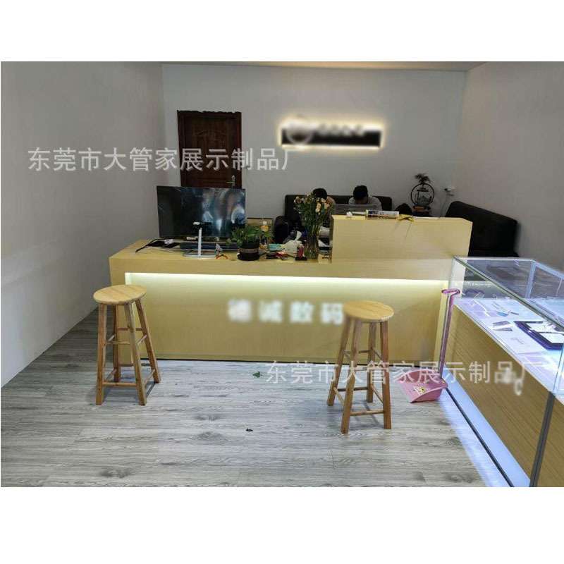 新款木纹手机收银台木纹体验台展示桌业务受理台维修台前台接待台