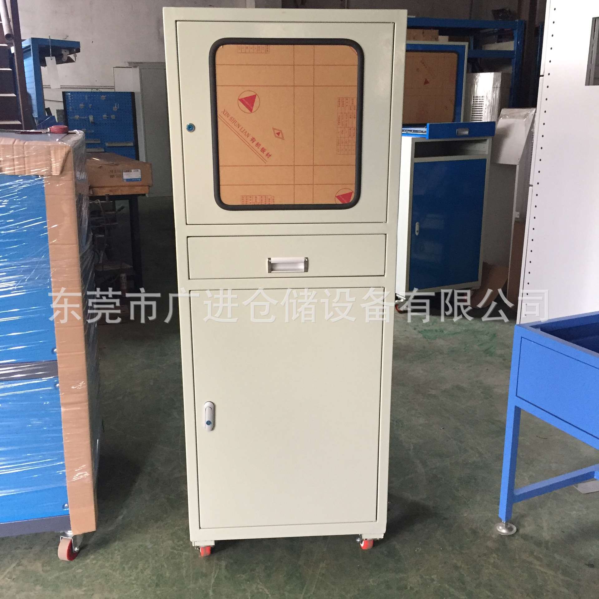厂家供应工业电脑柜 车间立式移动带亚克力玻璃电脑控制柜