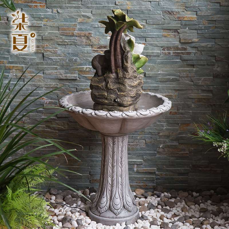 家居大象流水喷泉水景摆件树脂工艺品 市场厂家现货中式新