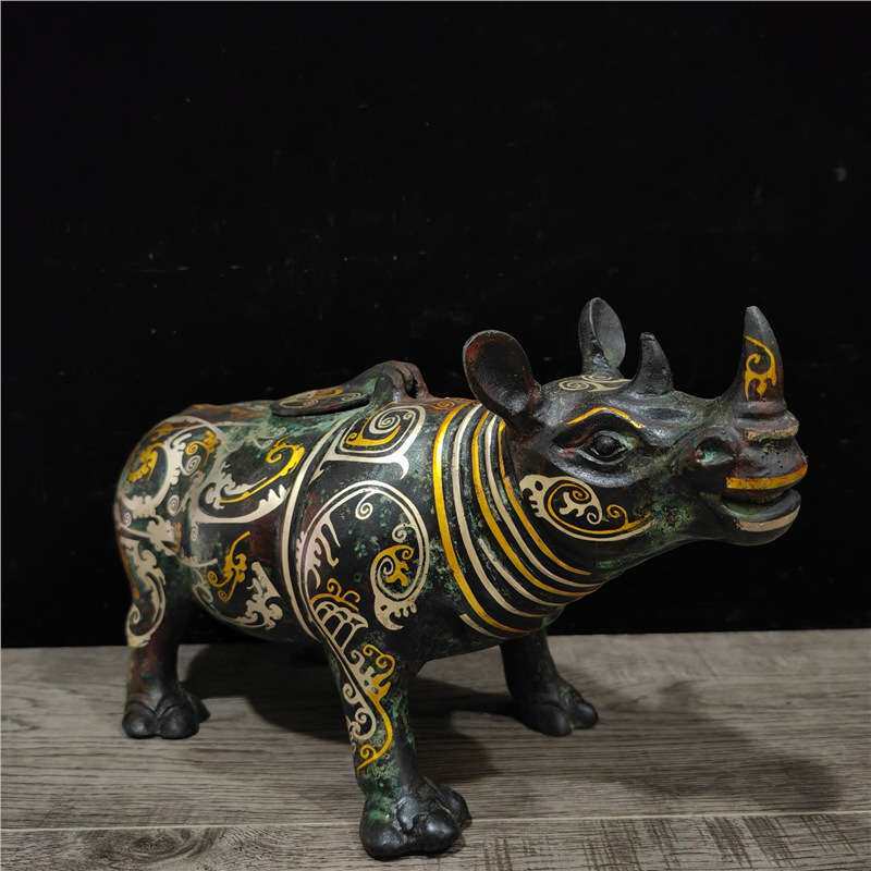 古青铜器错金银盛酒器酒樽犀牛尊摆件博物馆古玩收藏制作
