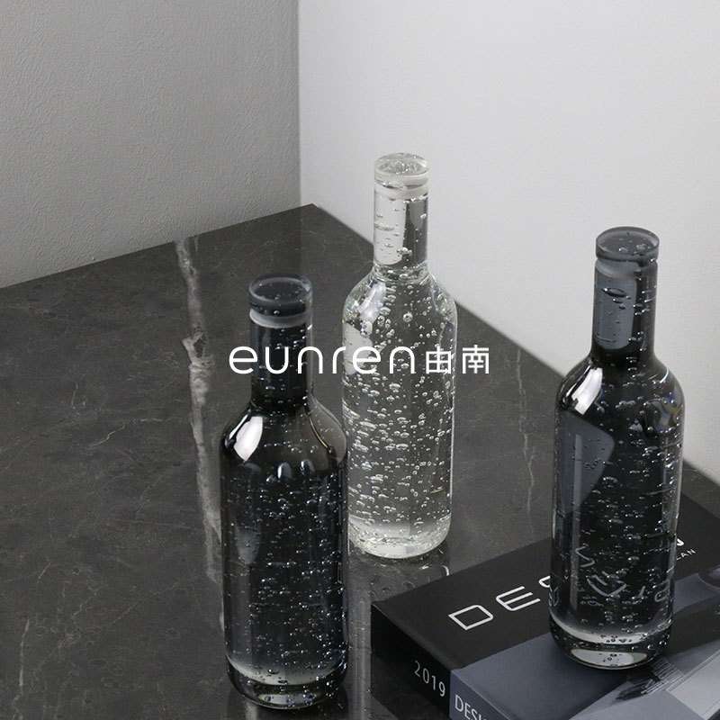 简约现代软装饰品透明酒瓶软装饰品花束插花瓶样板房间桌面摆件