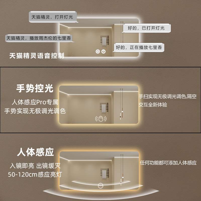 贸易方形触摸屏智能镜壁挂高清LED带灯镜感应挂墙浴室镜子卫生间