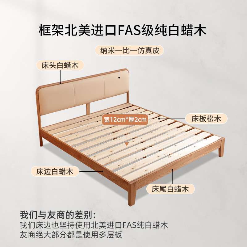 现代简约实木床软靠主卧双人北欧风格1.5单人床1.8米婚床厂家