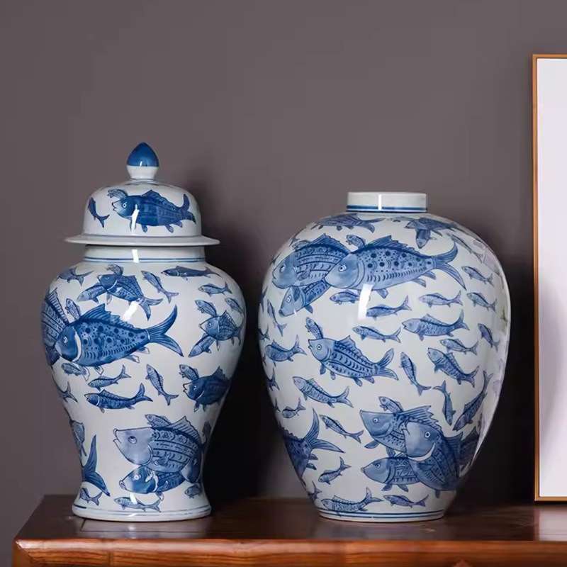 青花瓷瓶摆件客厅插干花复古陶瓷花瓶桌面水培家居装饰品储物罐