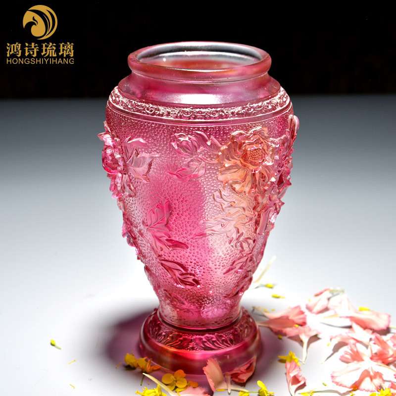 古法琉璃花瓶摆件客厅插花奢华客厅卧室装饰品水晶家居工艺品