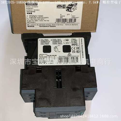 3RT2024-1AK60 接触器 线圈电压110Vac 50Hz/120Vac 60Hz、5.5kW