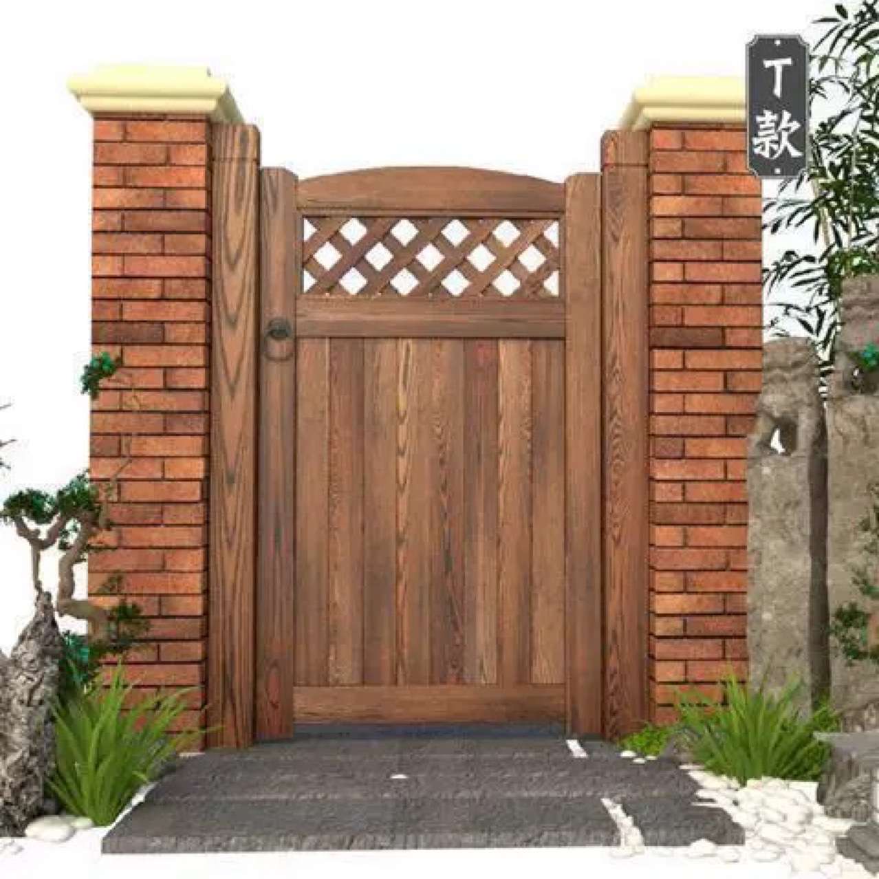 花园木门碳化防腐木栏栅围栏门户外庭院围墙院子篱笆护栏双开木门