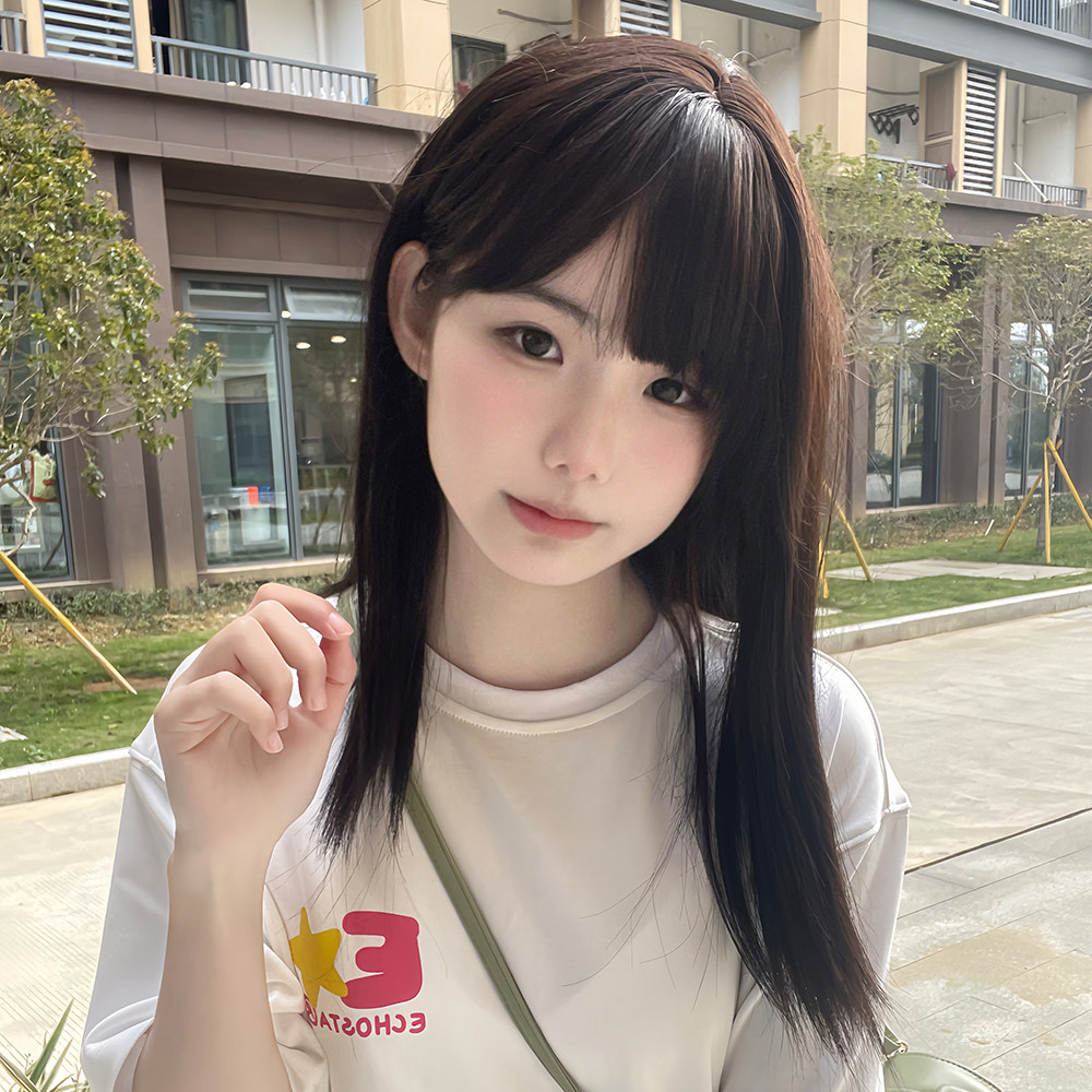 纤韵佳人假发女中长发空气刘海自然假发套学生修脸锁骨发全头套式