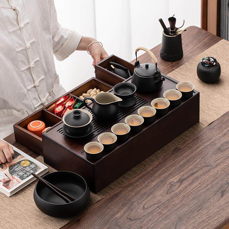 日式功夫茶具套装家用茶台多功能收纳盒干泡茶盘储物大号储水托盘